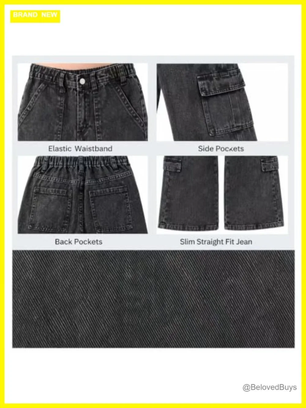 Girls Baggy Cargo Jeans Y2K Straight Leg Denim Pants Elastic Waist